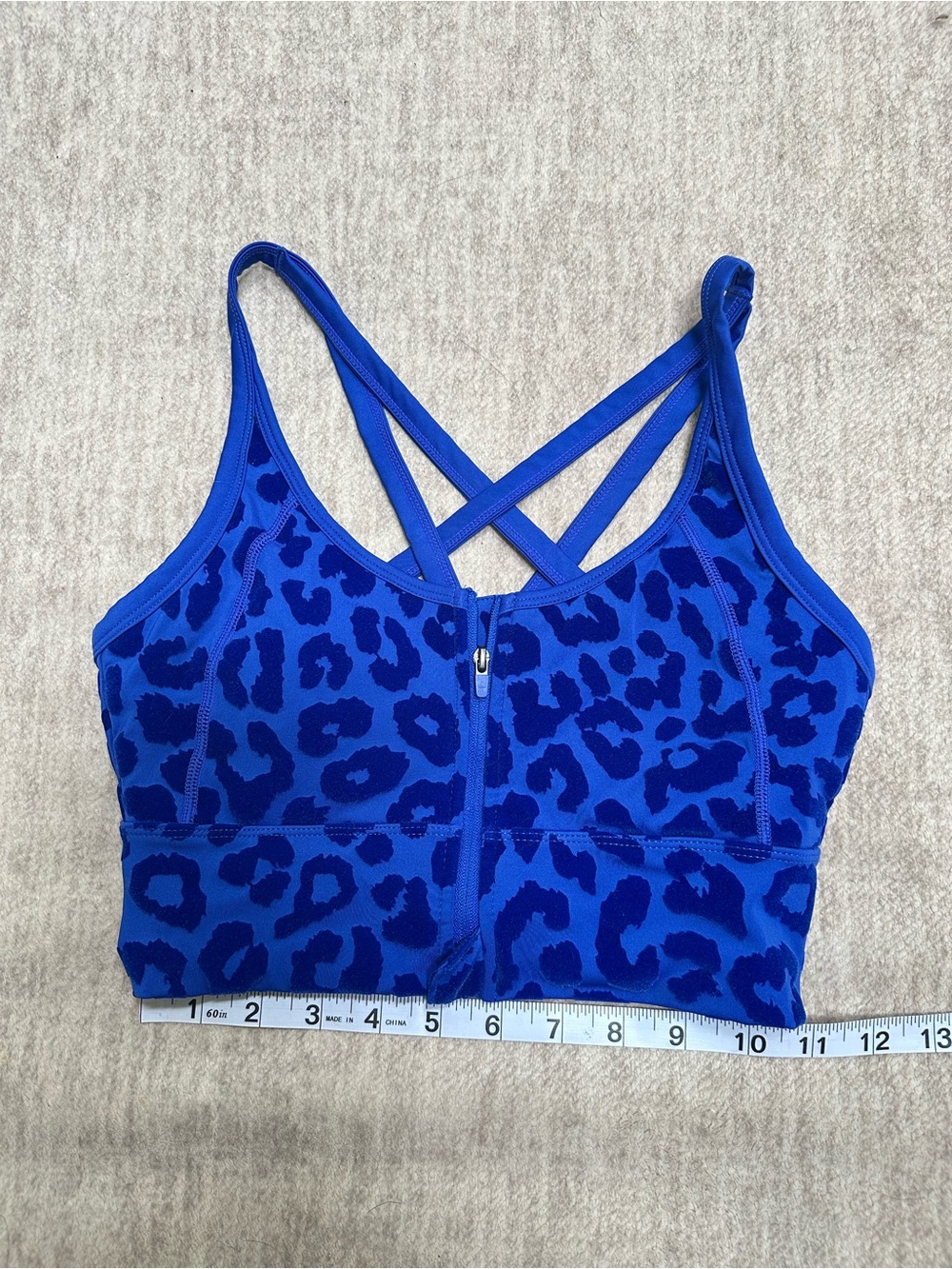 Vitality (Balance) Blue Leopard Sports Bra Zip Front and Criss-Cross Straps XS